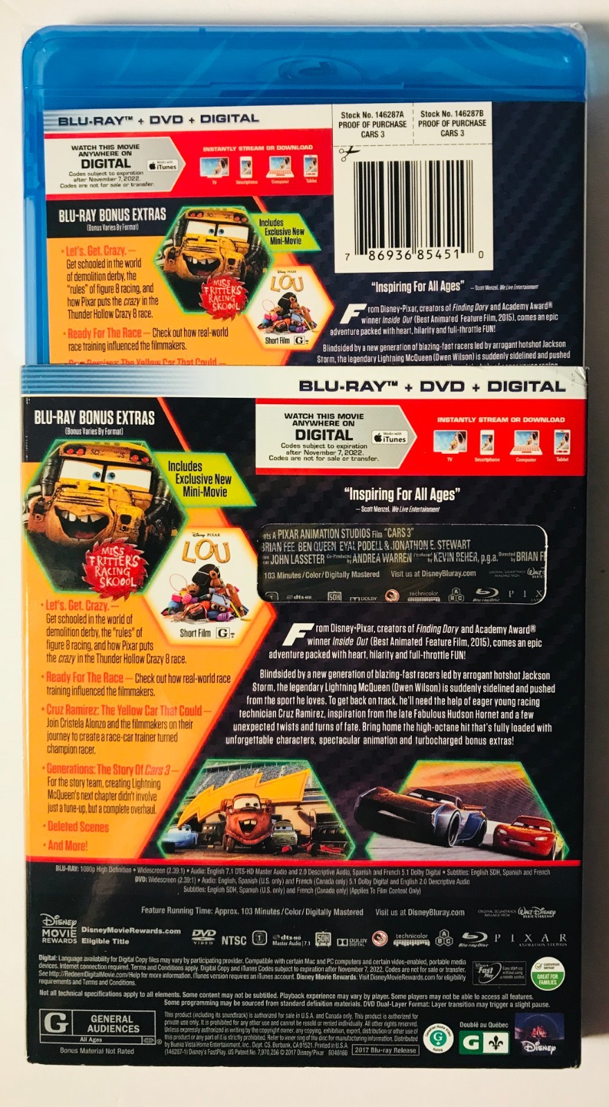 Disney Pixar 3 (Blu-ray+DVD+Digital) BRAND NEW FACTORY SEALED