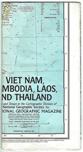 1967-2 February Map VIETNAM CAMBODIA LAOS THAILAND National Geographic -B (A)