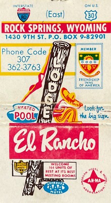 EL RANCHO LODGE Matchbook ROCK SPRINGS Mid Century Modern GOOGIE STYLE Liquor