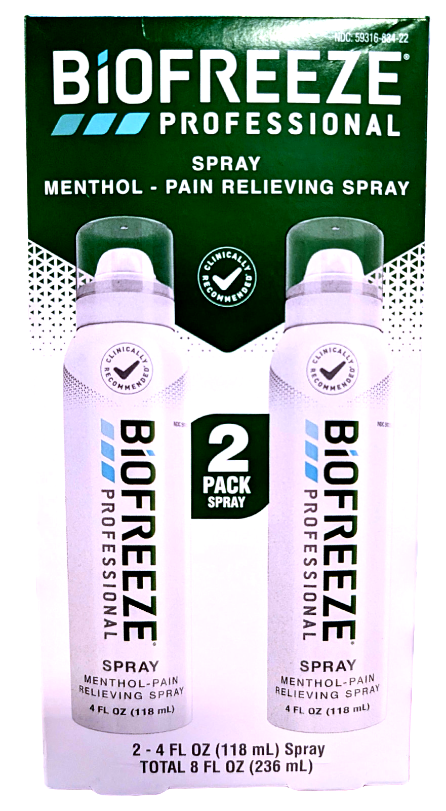 Biofreeze Professional Menthol Pain Relief Spray 2 Packs x 4 Fl Oz EXP 12/2027