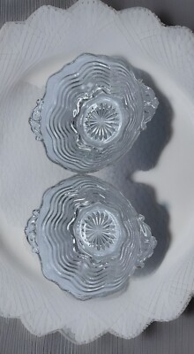 VTG Anchor Hocking Line #17 2Pc Scalloped Wavy Ripple Handled Relish Bowl 7.5 