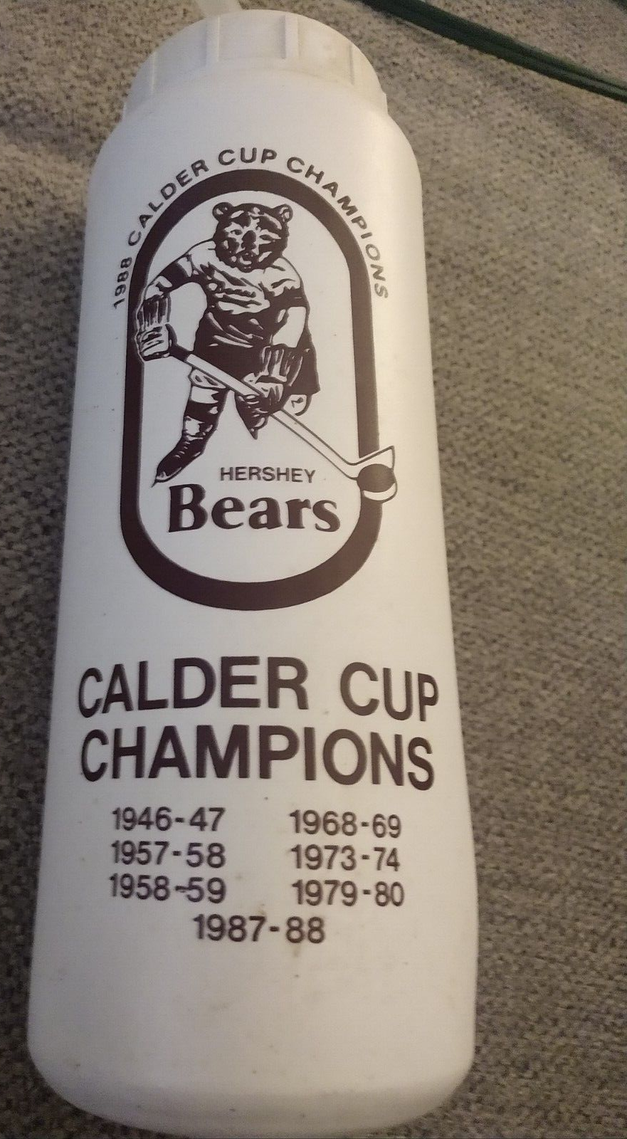 Hershey Bears Calder Cup Champions 87-88 Squirt bottle w/ all years won listed
