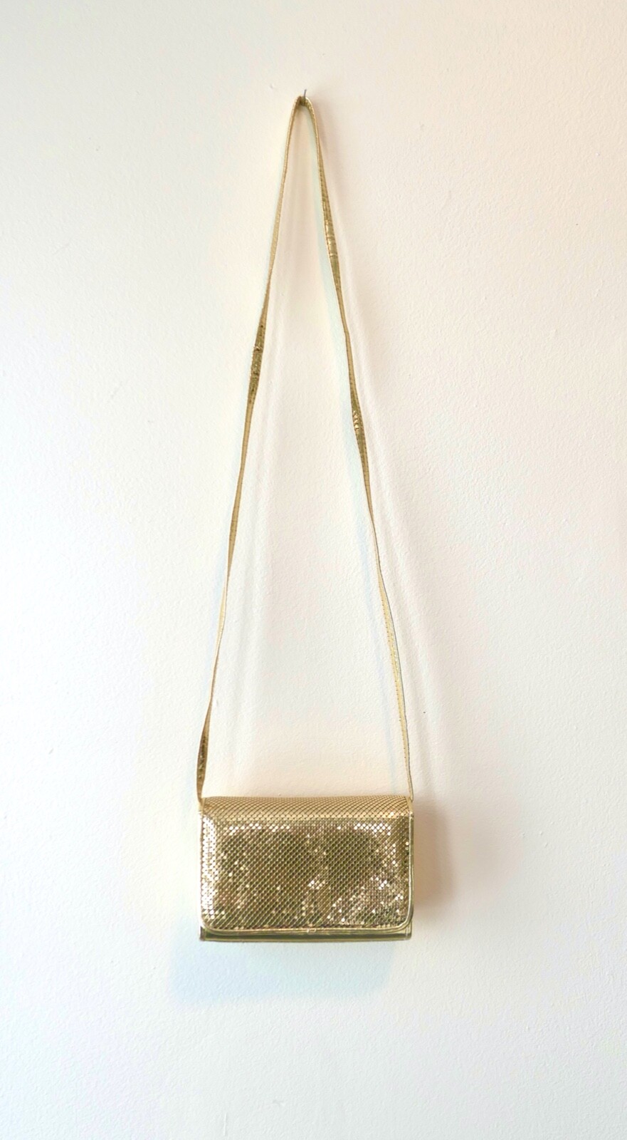 Gold Whiting Davis Chainmail Small Long Strap Shoulder Bag Purse