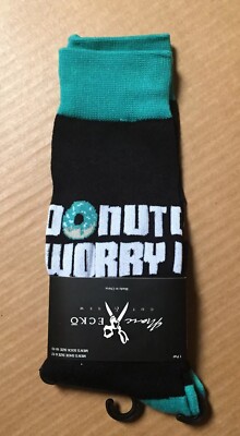 Marc Ecko Donut Worry Black Teal Novelty Socks Size 6-12 Men s Crew New AR197