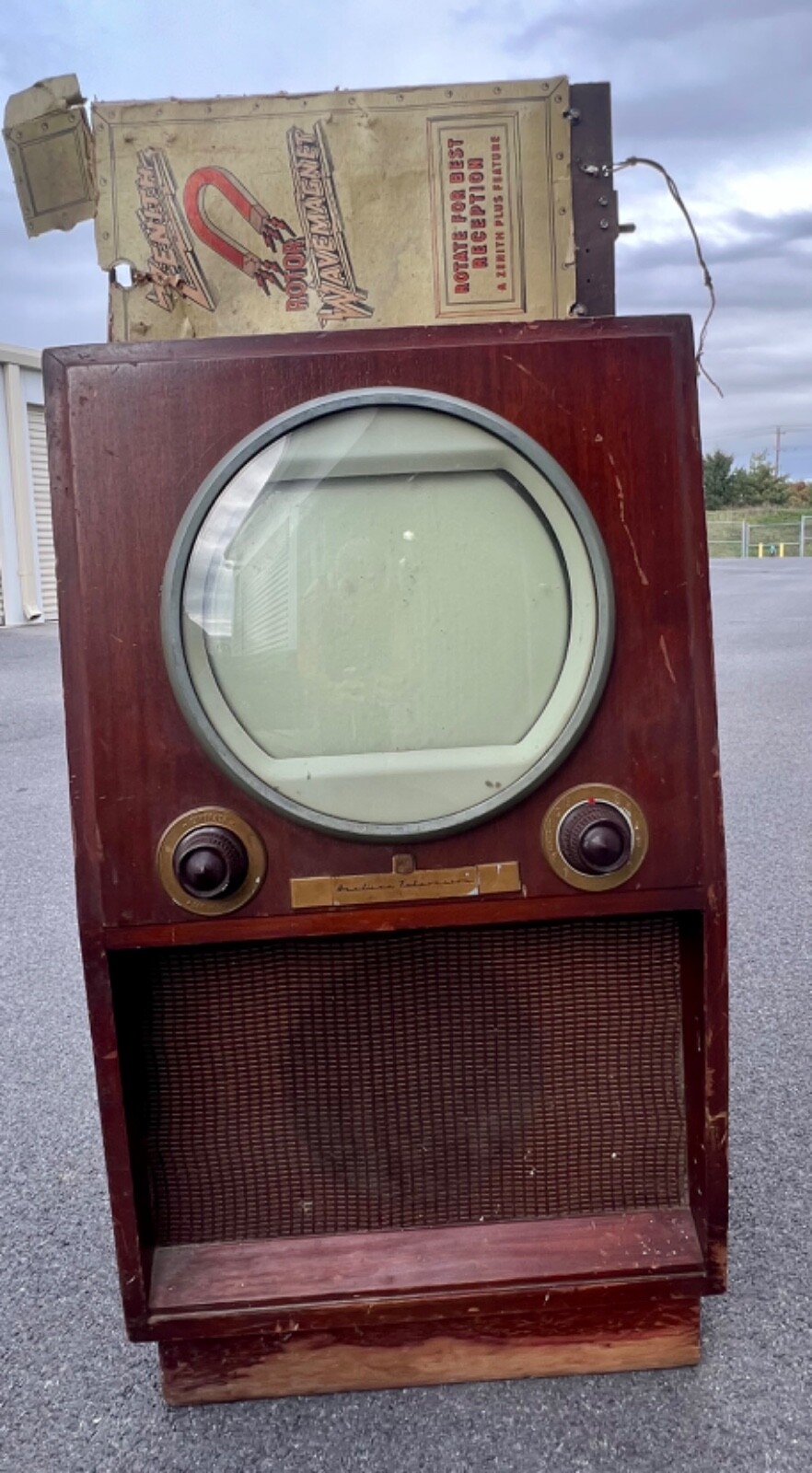 [値下げ] 50's vintage TV 1950's Airline Television tv w antenna television set round screen