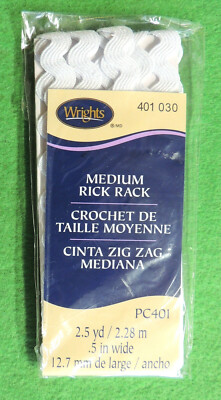 White Medium Rick Rack Wrights (PC401-030) 1/2'' x 2.5yds 100% Polyester