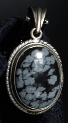 Snowflake Obsidian Pendant 925 Sterling Silver Handmade Estate Pendant