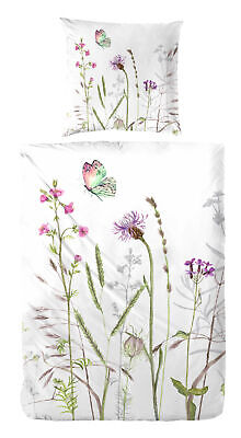 Primera Perkal Bettwäsche Wiesen Blumen bunt weiß 155x220 + 80x80 cm