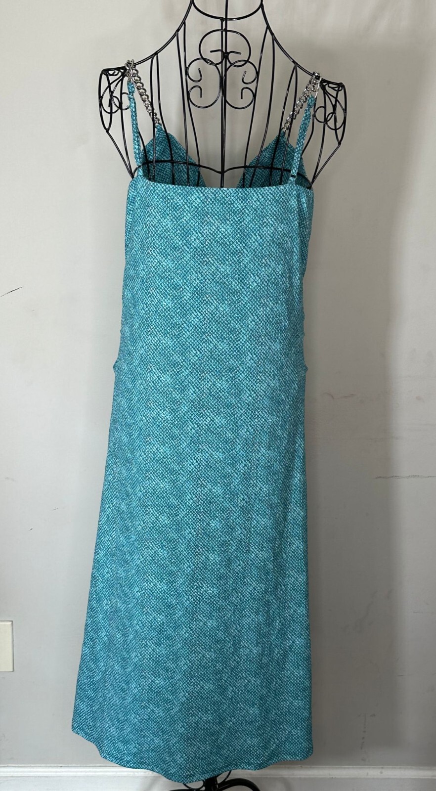 Pre-owned Michael Kors Womens Dress Xl Aqua Twist Front Chain Adjustable Spaghetti Strap In Blue