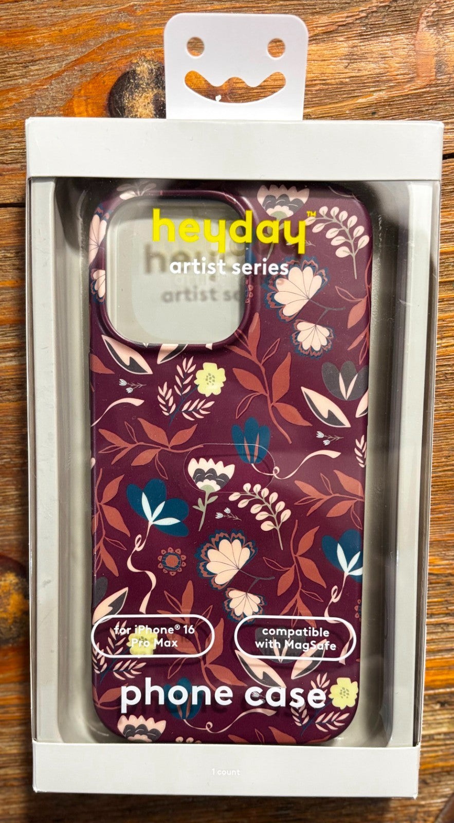 Heyday Artist Series IPhone 16 Pro Max Case MagSafe Floral Print Burgundy Cover