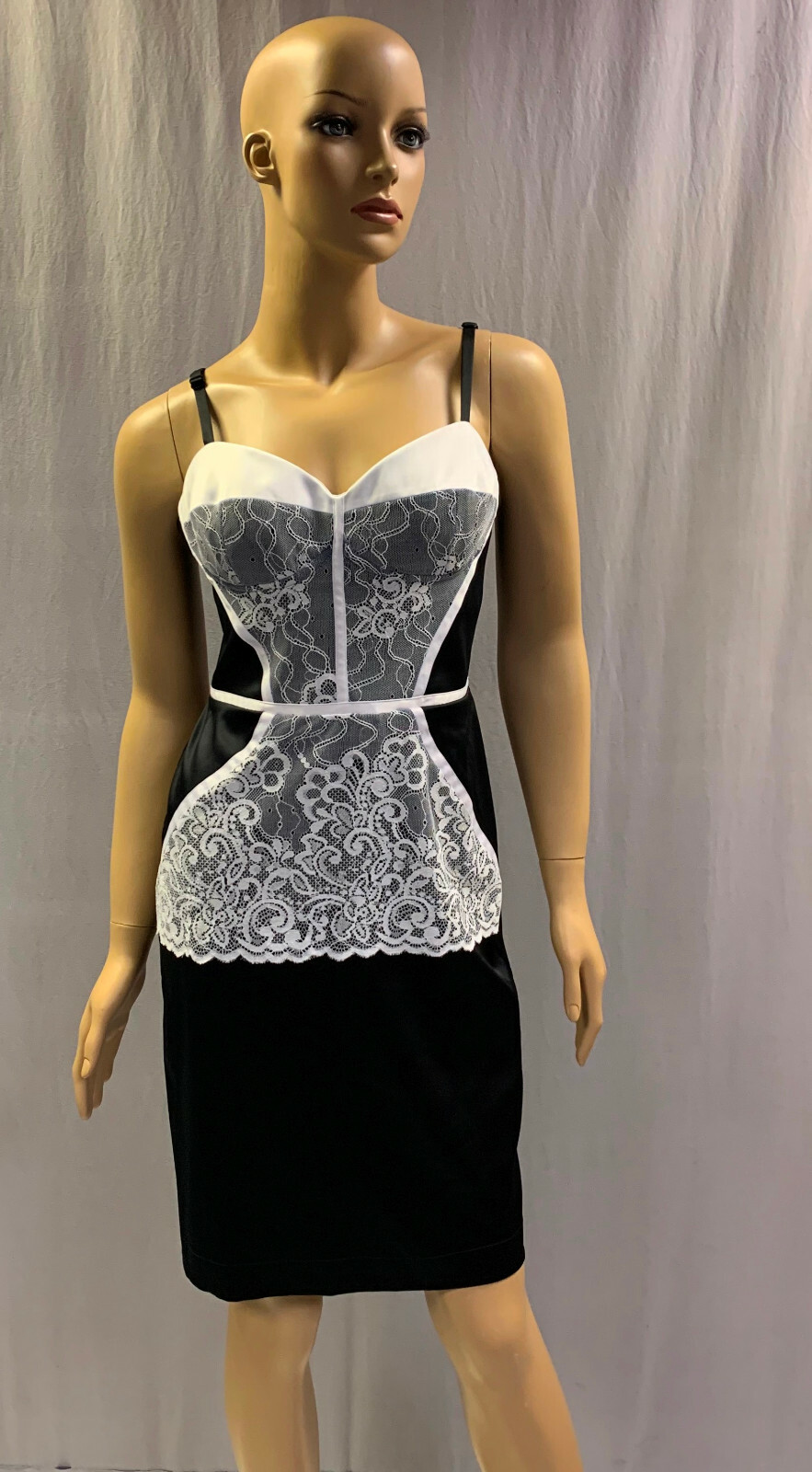 Pre-owned Just Cavalli Black & White Lace Trim Bustier Colorblock Dress Sz It 44