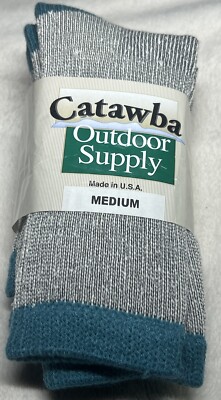2 Pair Catawba Merino Wool Socks Gray/Teal Toe & Heel Women Medium 4-9