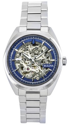 Pre-owned Bulova Classic Surveyor Stainless Steel Skeleton Dial 96a292 100m Mens Watch