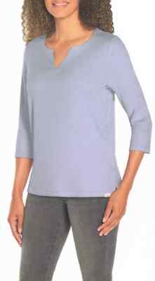 Orvis Ladies' 3/4 Sleeve Pima Cotton Tee/Top with Side Slits, Blue, Large