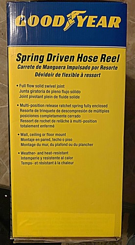 Goodyear Spring Driven Retractable Air Compressor/Water Hose Reel &3/4 50ft Hose