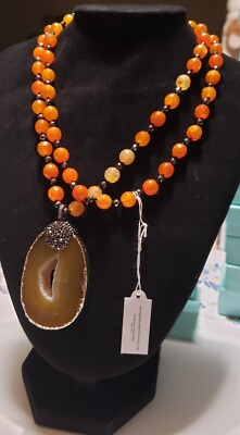 NWT Park Lane Amber  Necklace Agate Stone Removable Pendant 34'' MRP $158