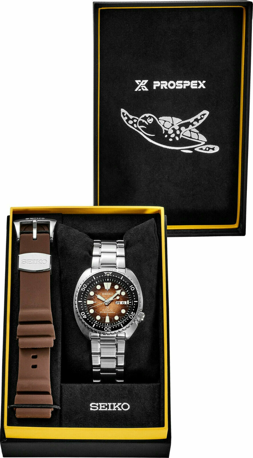 Pre-owned Seiko Srph55 Prospex Turtle Divers 200 M With Extra Brown Band
