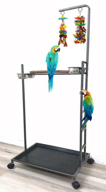 65.5" XLarge Parrot Bird Wood Perch Play Gym Ground Climbing Ladder Stand Wheels