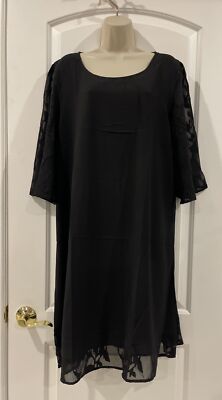 Hawkee Black 2XL Round Neck 1/2  Sleeve Lace Trim Party Dress  Aline