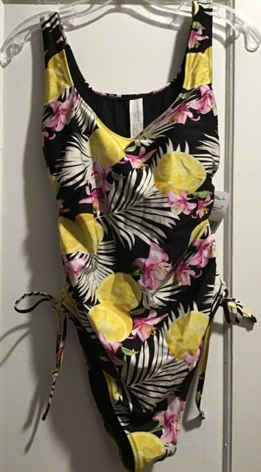 Womens One Piece Black Floral Bathing Suit Size OX Forever 21 Plus NWT