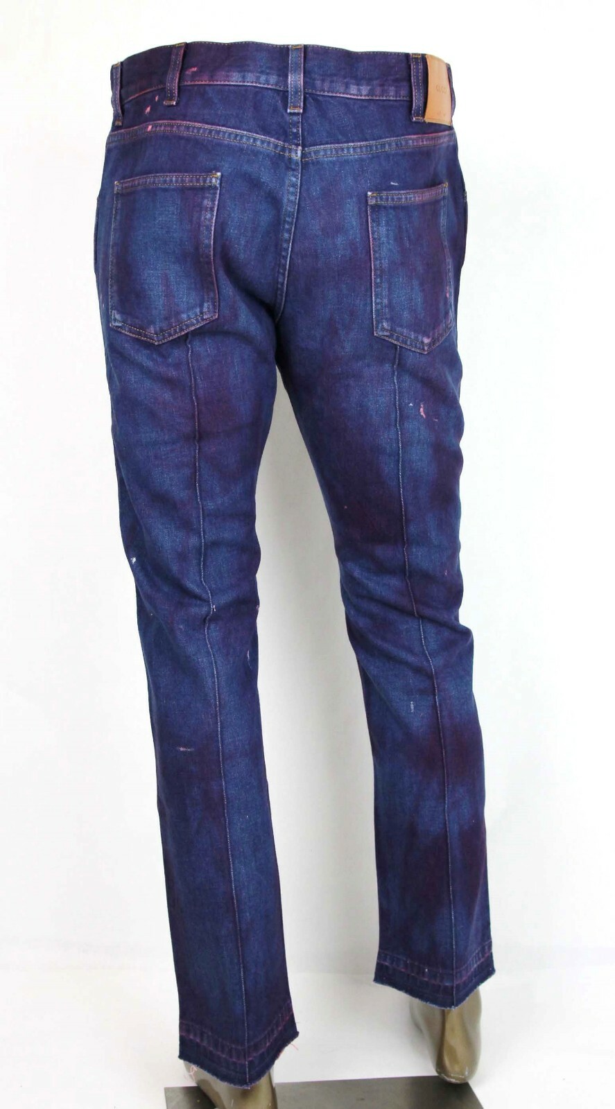 Pre-owned Gucci Men's Dark Blue/pink Stone Washed Distressed Denim Us 36 475254 4403