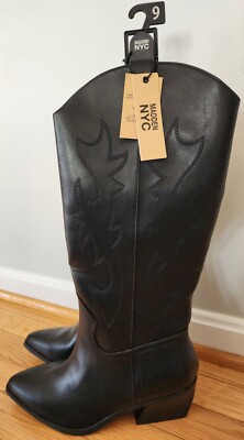 NWT Madden NYC Womens Tall Western Boots Black Faux Leather Size 9
