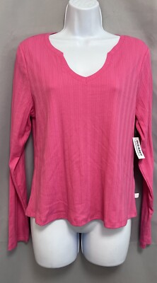 Old Navy Womens Pink Long Sleeve Shirt Top  Perfect V-neck Size Large NWT