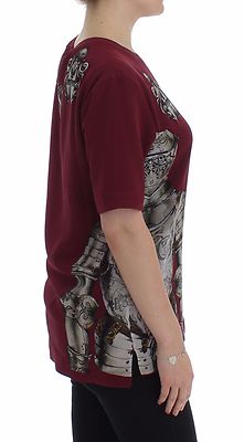 Pre-owned Dolce & Gabbana Red Knight Print Silk Blouse T-shirt Top It42/ Us8 /m Rrp $1200