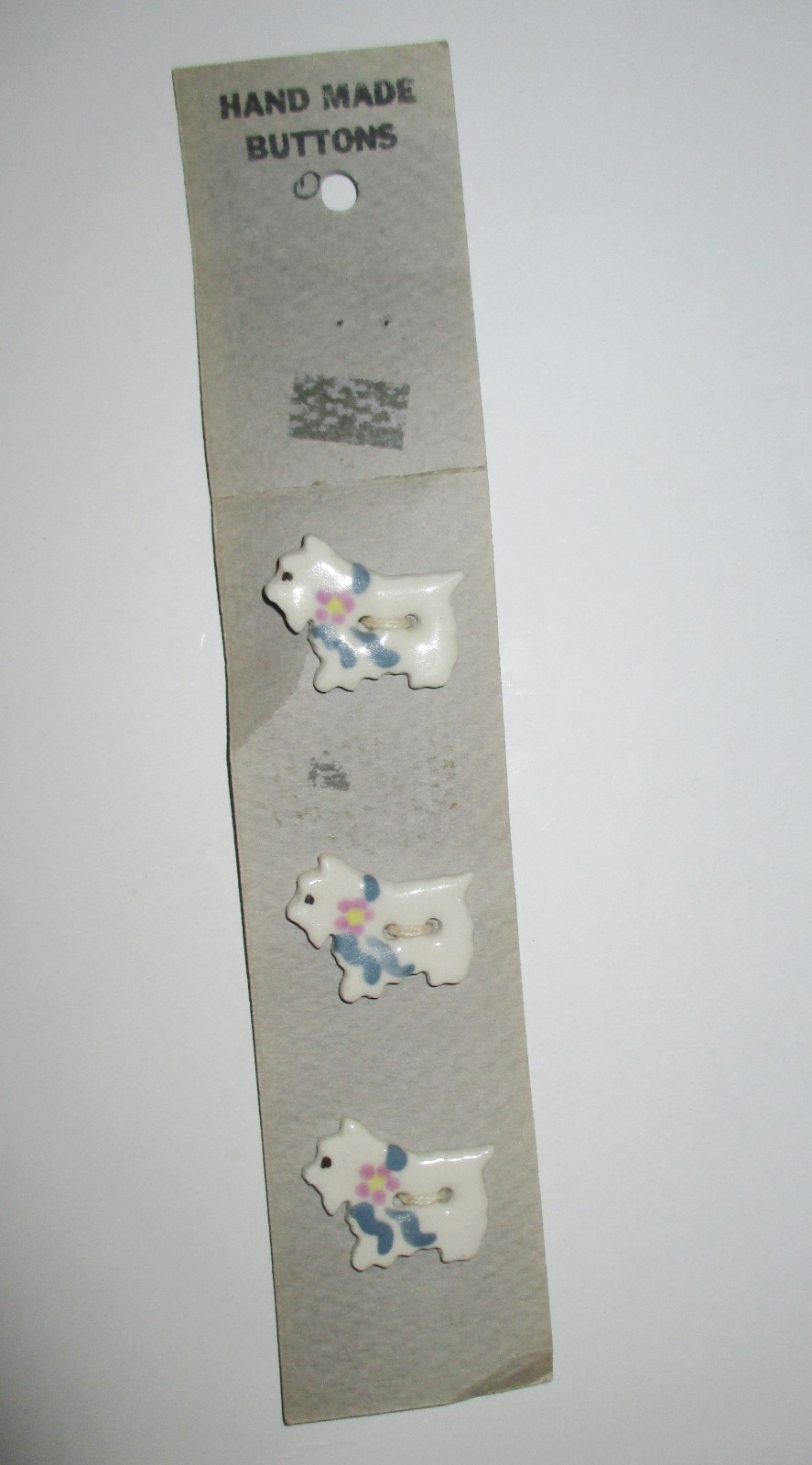 NEW 3 Hand Made Painted Glazed 2 Hole Flat Ceramic Scottie Dog VTG Buttons, CUTE