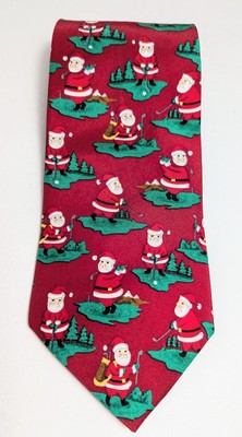 Lord & Taylor Golfing Santa Necktie Christmas Tie 100% Silk 56'' EUC