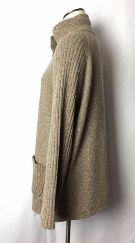 Eileen Fisher Tan Brown Orange Tweed Lambswool Angora Silk Long Sweater L Flawed