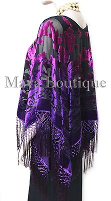 Pre-owned Maya Matazaro Purple Fuchsia Burnout Velvet Poncho Shawl Top Ombree Hand Dye