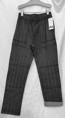 240069 Boys 7 TEA COLLECTION Blue Herringbone Denim Terry Playwear Pants NWT 