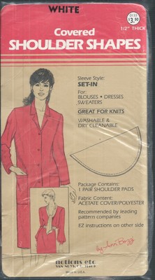 ONE PAIR SET-IN COVERED SHOULDER SHAPES / PADS ~ 1/2'' Thick by Notions, Etc. 