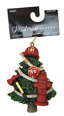 3D Fire Department Ornament Christmas Tree Fire Hydrant Hose Axe Hat Shield NEW