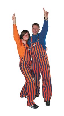 Adult Navy Blue & Orange Striped Game Bibs Overalls, Medium