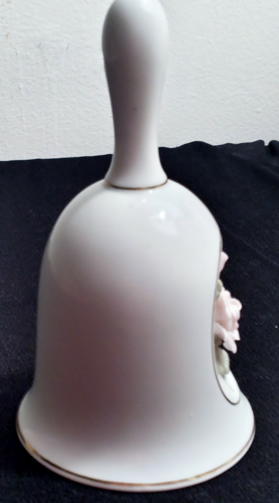 Vintage Otagiri Japan Bell * White with Gold Trim with a Raised Pink Rose