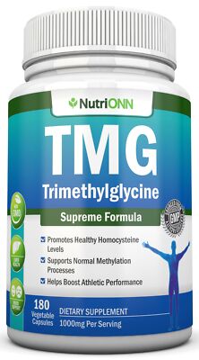 TMG Trimethylglycine Supplement - 1000mg - 180 Capsules - Premium Pure Betain...