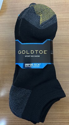 12 Pair Gold Toe VAPOR-TECH,  Men's No Show Socks, Arch Support, Black Free Ship