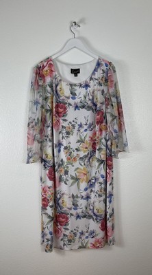 Connected Apparel Women s Ivory/Carnation Cape Sleeve Dress Plus Size 20W NEW
