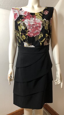 Connected Apparel New Womens 10 Sleeveless Dress Rose Black Tiered Empire Waist