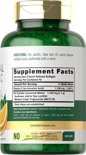 Liposomal Vitamin C Complex | 2200mg | 90 Softgels | High Potency | by Carlyle