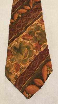 BOSS Hugo Boss 100% Silk Orange Green Mens 58 x 3.5 Neck Tie