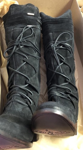 Pre-owned Freebird By Steven Wagon Boot Black Suede Boho Msrp $350 Sz 6 Or 8