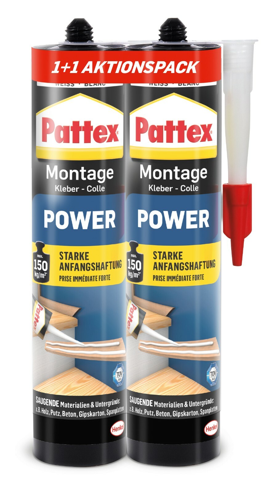 PATTEX Montagekleber POWER, Aktion: 1 + 1, weiß
