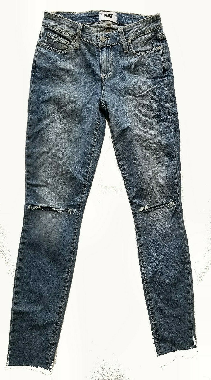 Paige Sarah High Waist Ripped Skinny Jeans Solera Destructed Wash Womens Size 26