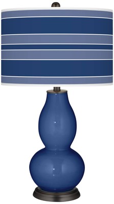 Color Plus Double Gourd 29 1/2'' Bold Stripe Monaco Blue Table Lamp