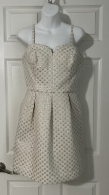 Moulinette Soeurs Dress 8 Ivory with Metallic Polka Dots Strapless Straps (S213)