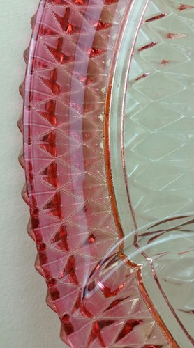 Vintage glass serving platter cranberry rim diamond prism 12 inches divided