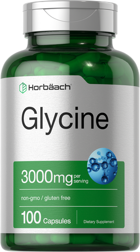 Глицин Капсулы | 3000 мг | 100 отсчетов | Без ГМО, без глютена | по Хорбаху